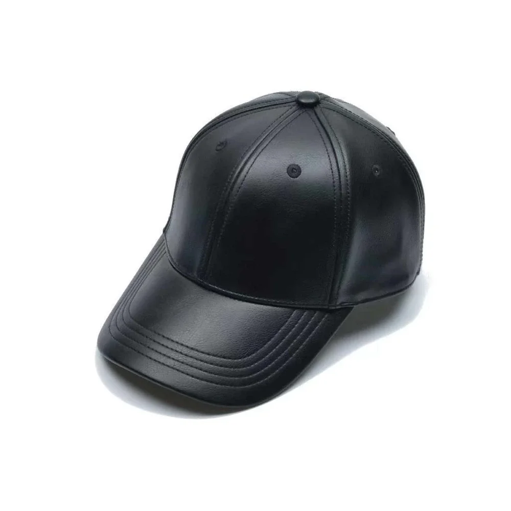vegan leather Solid Baseball Cap hat black - Picture 3 of 6